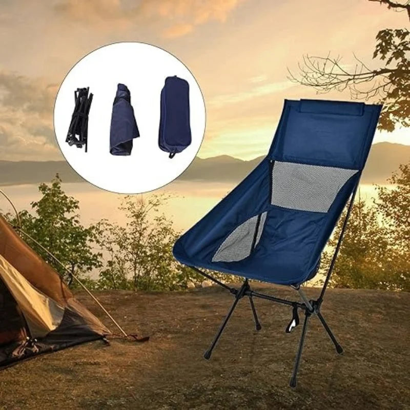 Cadeira dobrável portátil para acampamento pano oxford com bolsa para armazenamento e camping nas cores preto ou azul