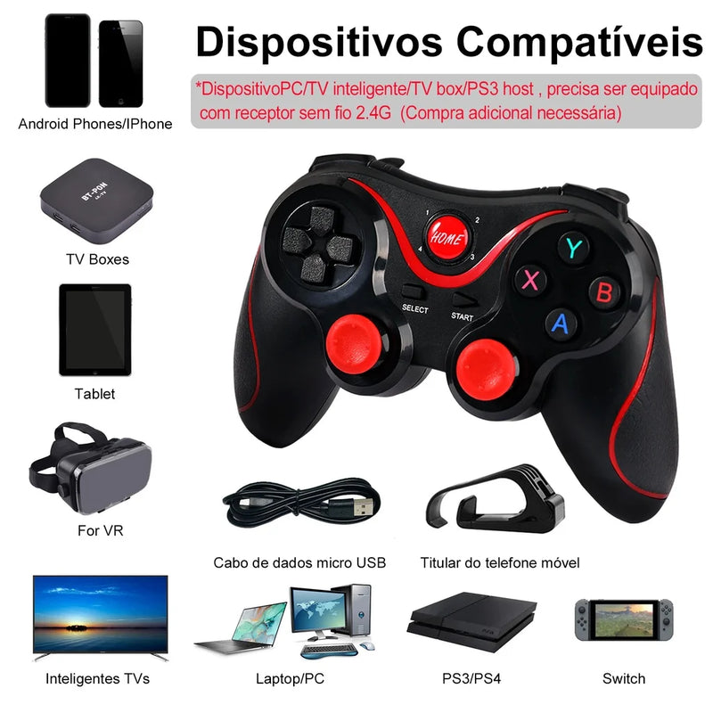 Controle de Jogo X3 Sem Fio Bluetooth 3.0 - Gamepad Multiplataforma