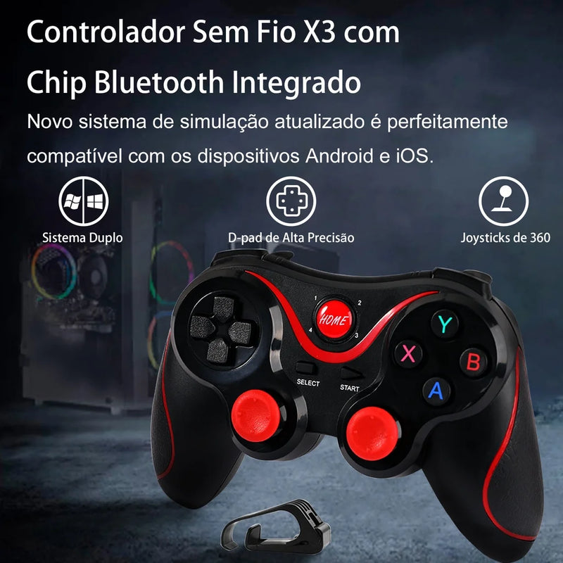 Controle de Jogo X3 Sem Fio Bluetooth 3.0 - Gamepad Multiplataforma