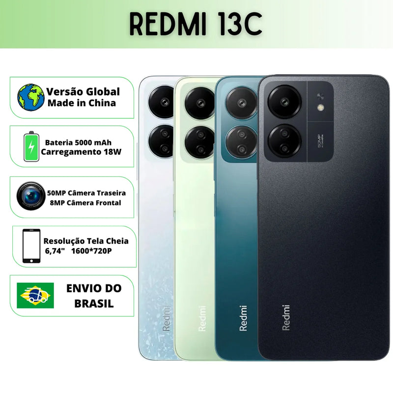 Xiaomi Redmi 13C Versão Global | Smartphone 4G com ROM Global, Câmera de 50MP e Carregador de 18W