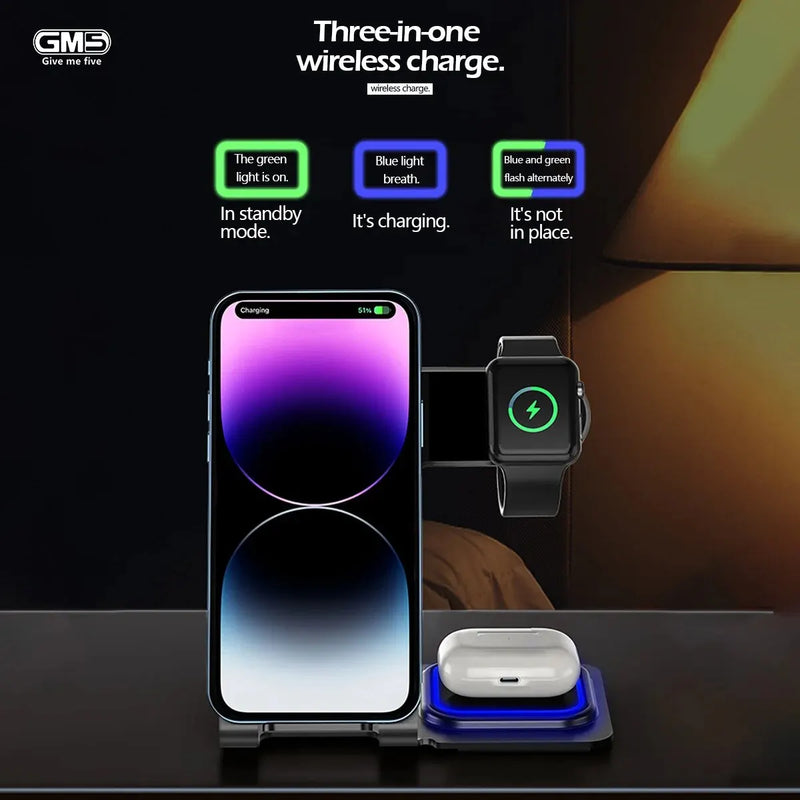 Base Carregadora Por Indução 3 Em 1 | Carrega Smartwatch, Celular e Fone Sem Fio Bluetooth - Envio Imediato Para Todo o Brasil