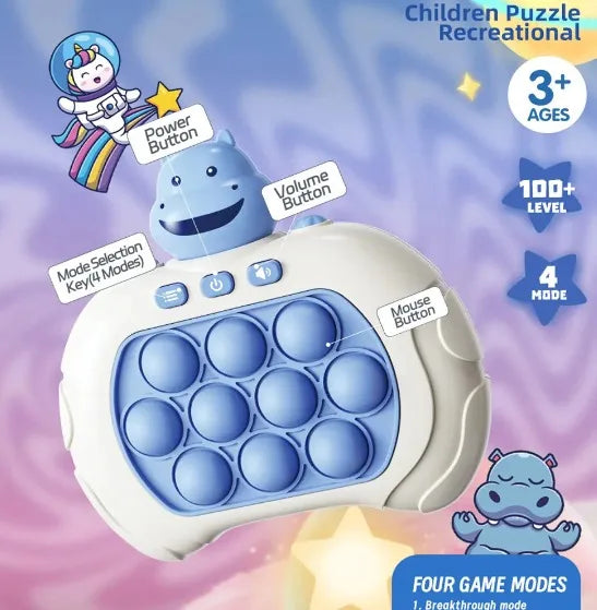 Pop It Anti-Stress Hipopótamo Azul - Brinquedo Sensorial para Alívio da Ansiedade