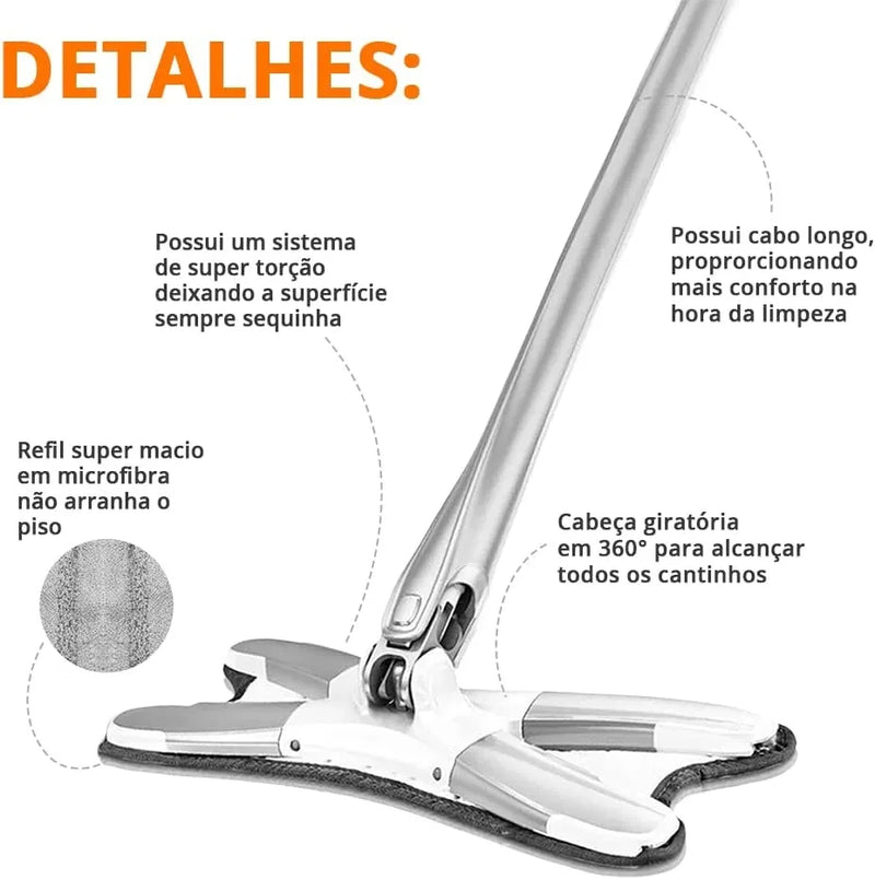 Esfregão Giratório Lava e Seca com Torção 360° e Microfibra Multiuso