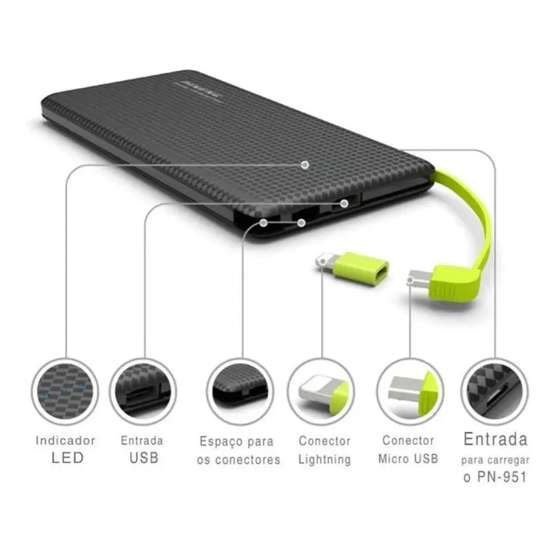 Carregador Portátil Pineng Power Bank 10.000mAh para iPhone e V8