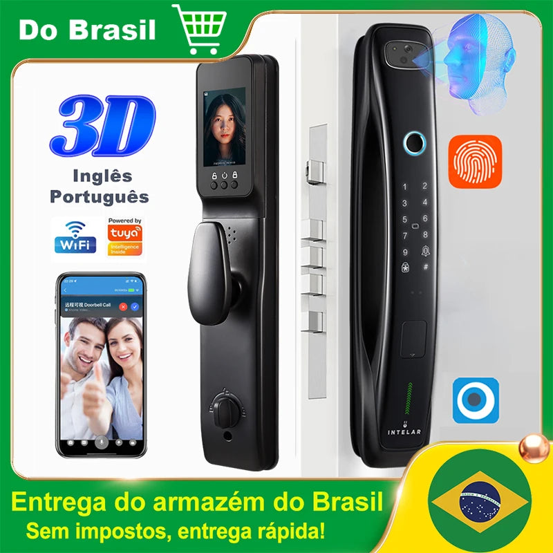 Intelar x3 3d reconhecimento facial desbloquear fechadura de porta digital com câmera senha de impressão digital desbloquear fechadura de porta eletrônica sem chave