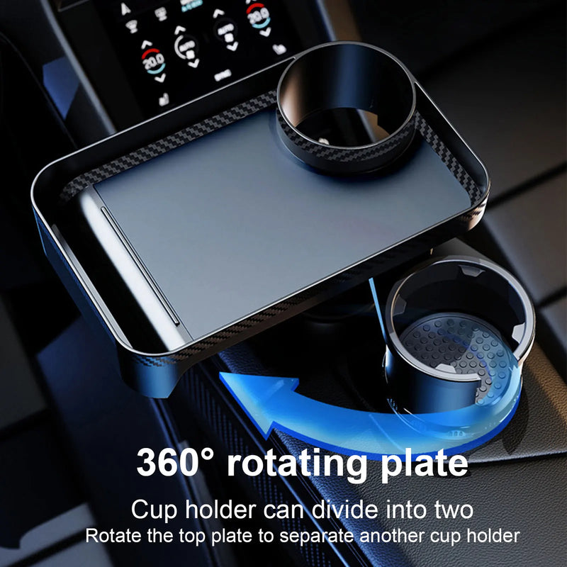 Suporte de copo portátil para carro, bandeja de refeição ajustável, mesa expandida, rotação 360 °, bandeja de comida para carro