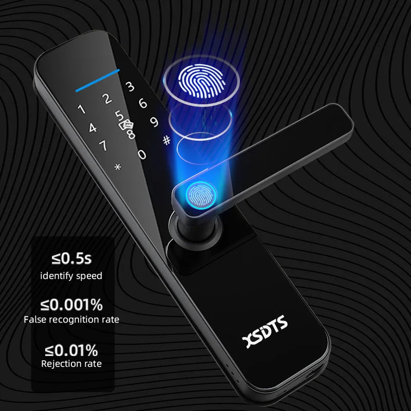 Fechadura inteligente eletrônica tuya wifi com impressão digital biométrica/cartão inteligente/senha/desbloqueio de chave/carga de emergência usb