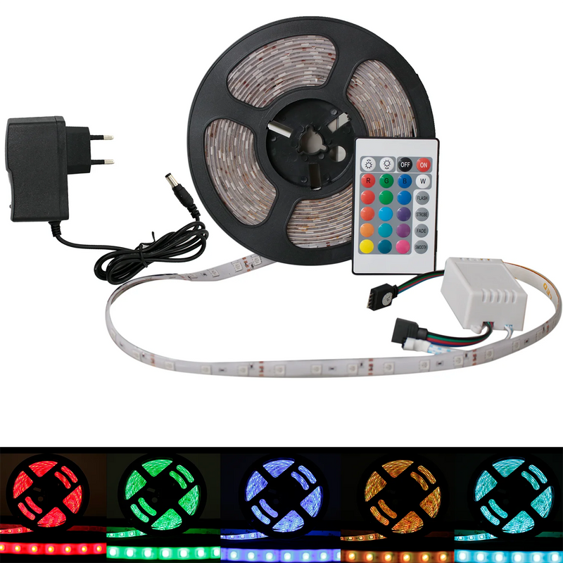 Fita LED RGB 5050 Rolo 5m IP65 + Controle + Fonte 12V Bivolt